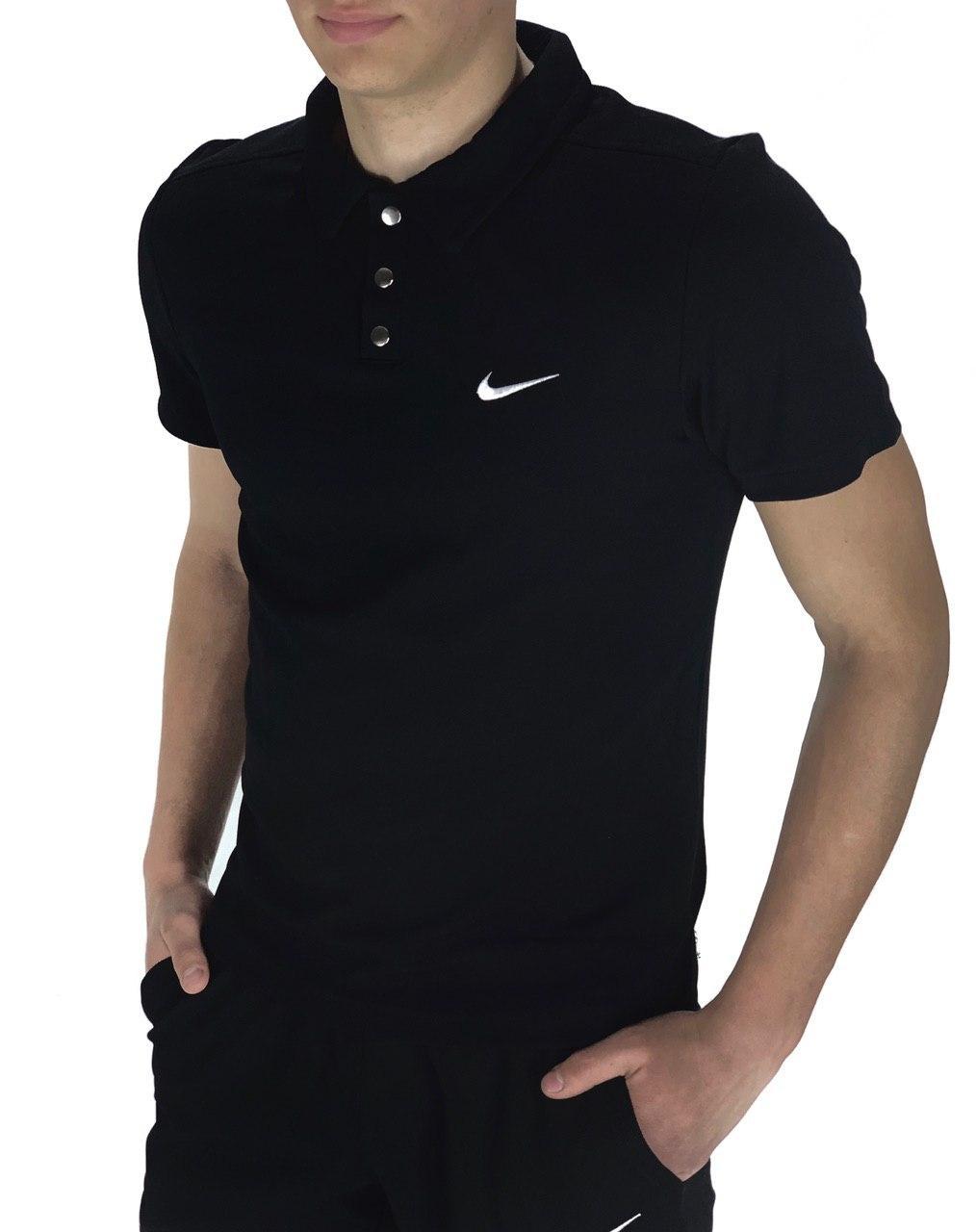 Футболка Поло Мужская черная в стиле Nike (Найк)