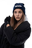 Мужская | Женская шапка Intruder синяя зимняя big logo + перчатки черные, зимний комплект, фото 8