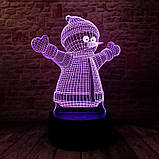 3D Светильник Снеговик, Подарки для детей, Подарок для мальчика, Подарки девочке, фото 2