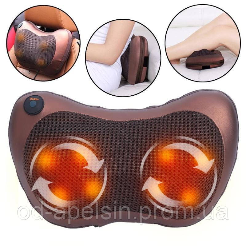 

Массажная подушка для головы и шеи Massage Pillow 8028 размер 34×12×19см, четыре ролика, три режима, массажные, Коричневый