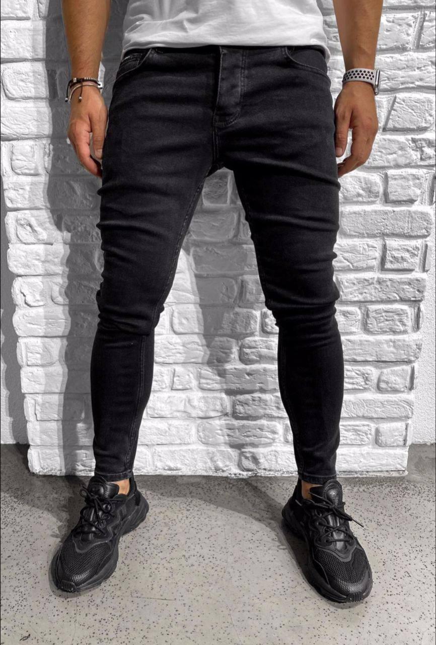 

Мужские стильные джинсы SKINNY (чёрные) заужены