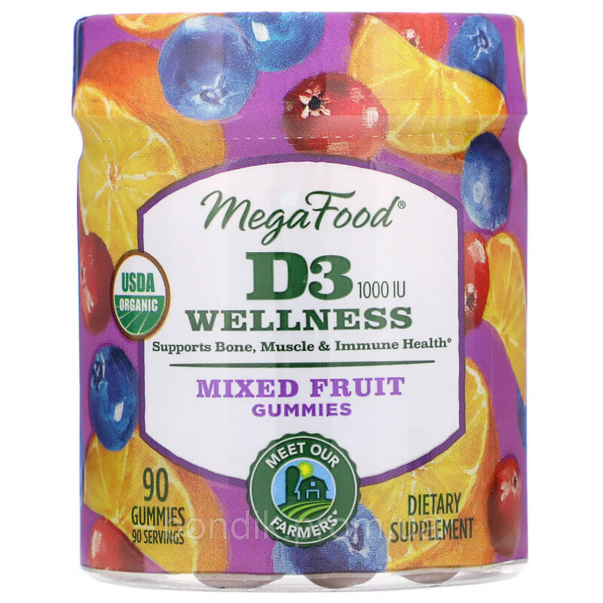 

Витамин D3, 1000 IU, Wellness, вкус фруктов, MegaFood, 90 желейных конфет