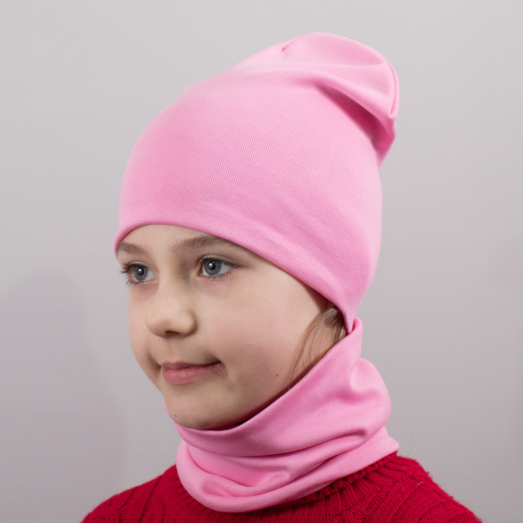 Детская шапка с хомутом КАНТА размер 52-56 розовый (OC-388)