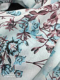 Жіночий шарф палантин, бавовняний, блакитний з квітковим принтом, фото 2