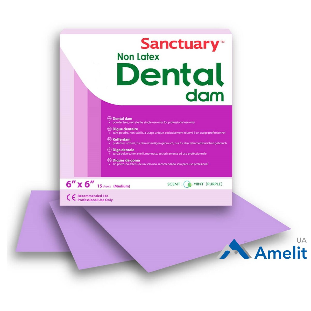 Хустки для коффердаму без латексу Dental Dams, пурпурні, з ароматом м'яти, 15 шт. (Sanctuary), 1 уп.