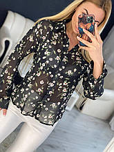 Женская шифоновая блузка в цветочный принт