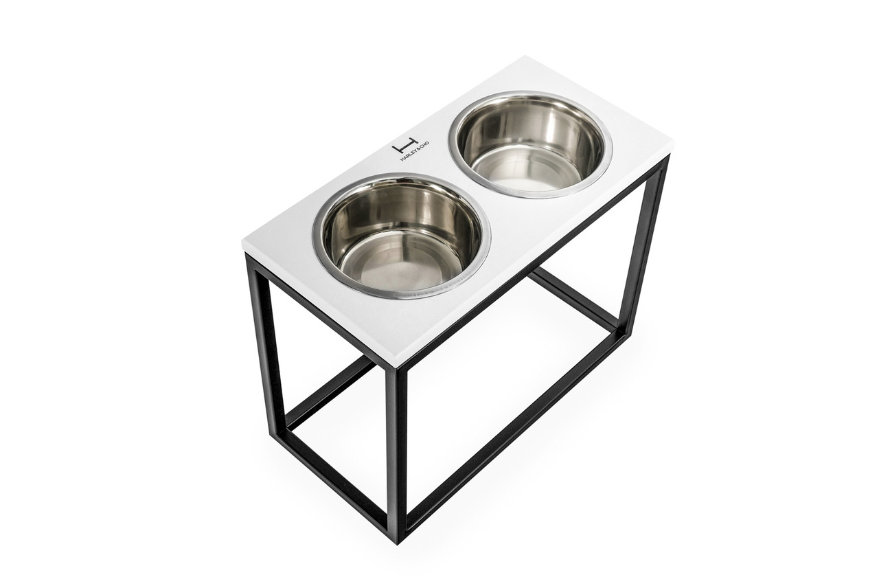 

Миски на подставке Dinner White wood + Black XL40 (52x26x40cm высота/ Миски 1,8л / Диаметр 20 см), Белый + черный