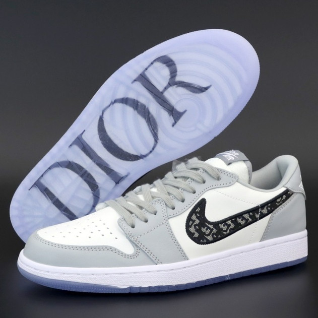 

Мужские кроссовки в стиле Nike Air Jordan 1 Low x Dior, кожа, серый, белый, Вьетнам 45, Разные цвета