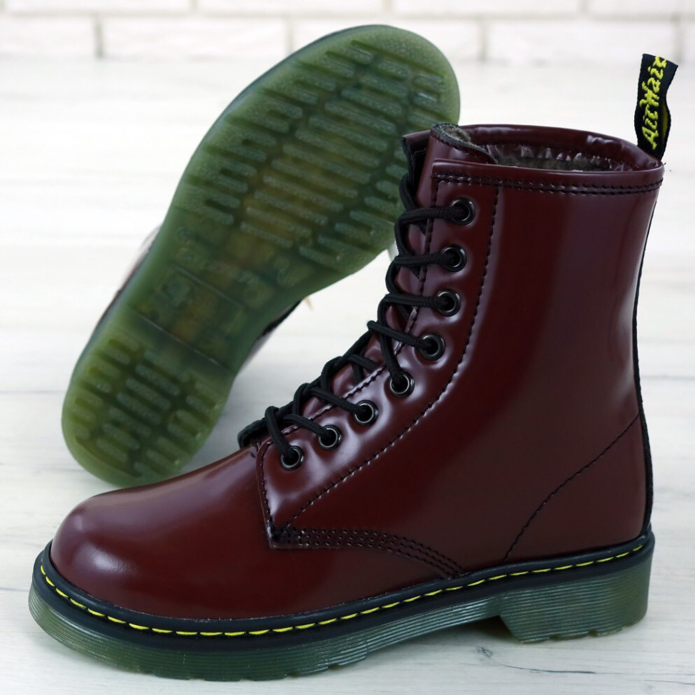 

Женские зимние ботинки Dr.Martens 1460, кожа, (с мехом), красный, Китай