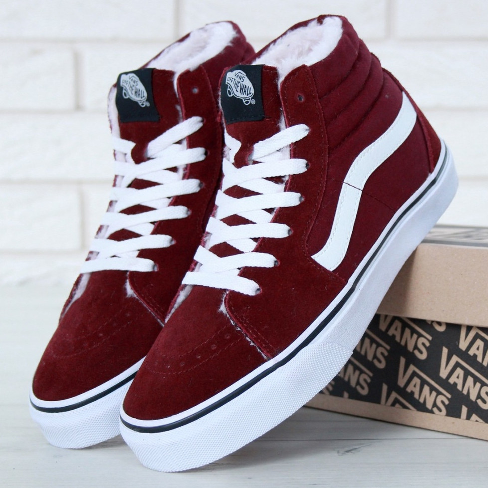 

Женские зимние кеды Vans Sk8-Hi, (с мехом), бордовый, Китай 40