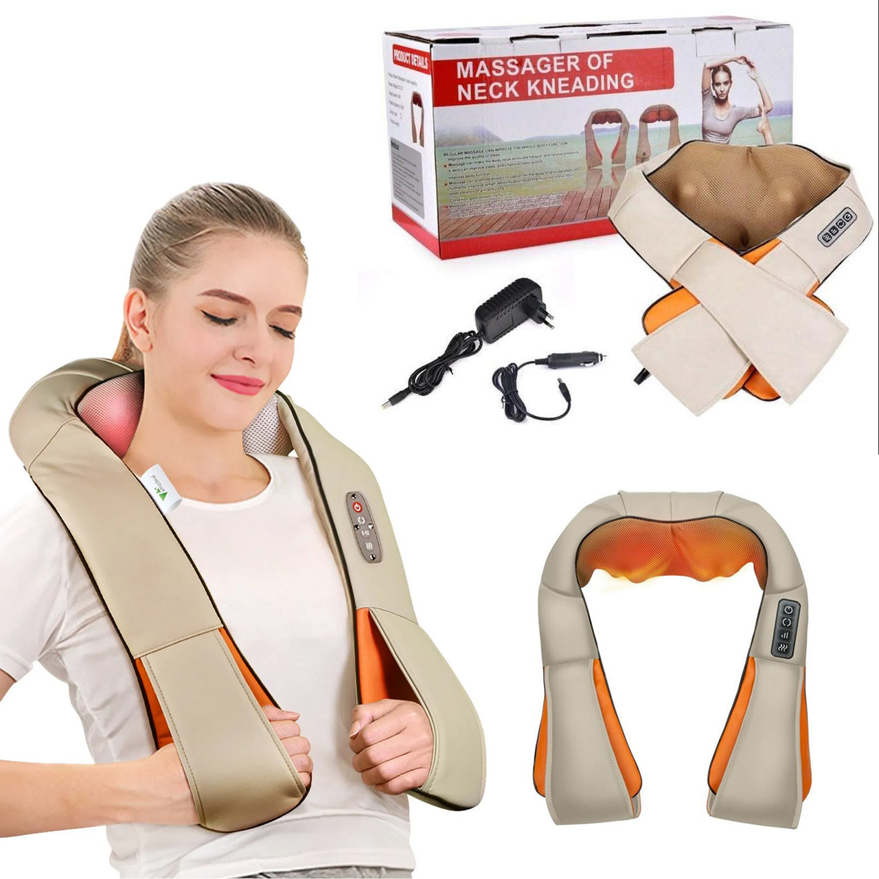 

Роликовый массажер для спины Massager of Neck Kneading - массажная накидка