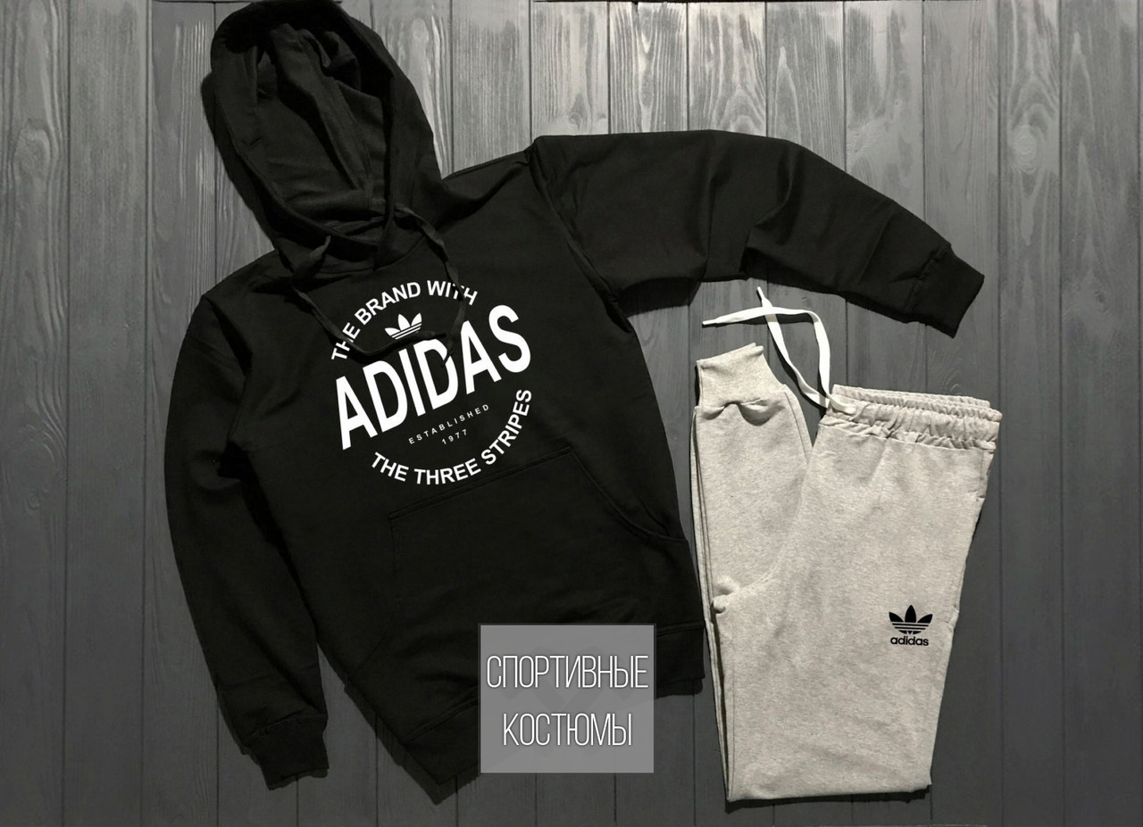 

Мужской спортивный костюм Adidas, Адидас, черный верх, серый низ (в стиле)