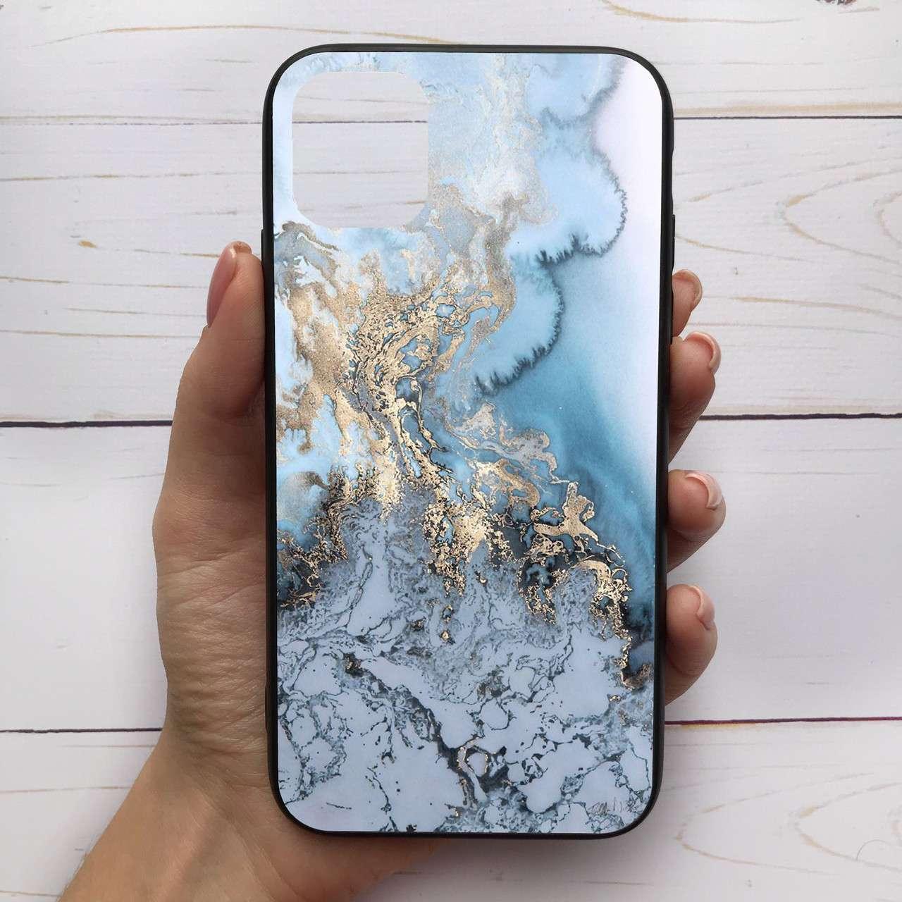 

Чехол Mood для iPhone 11 Pro с рисунком Мрамор голубой с золотистым SKL68-287709, Разные цвета