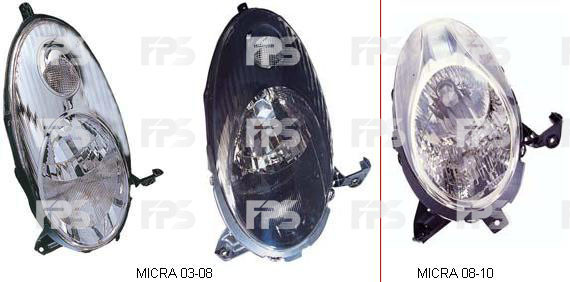 

Фара Nissan Micra K12 03-08 правая (Depo) электрич., черн. отражат. 26010AX705