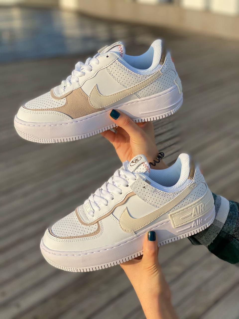 

Женские кроссовки Nike Air Force Shadow White Beige / Найк Аир Форс Шадоу Белые Бежевые 37, Белый