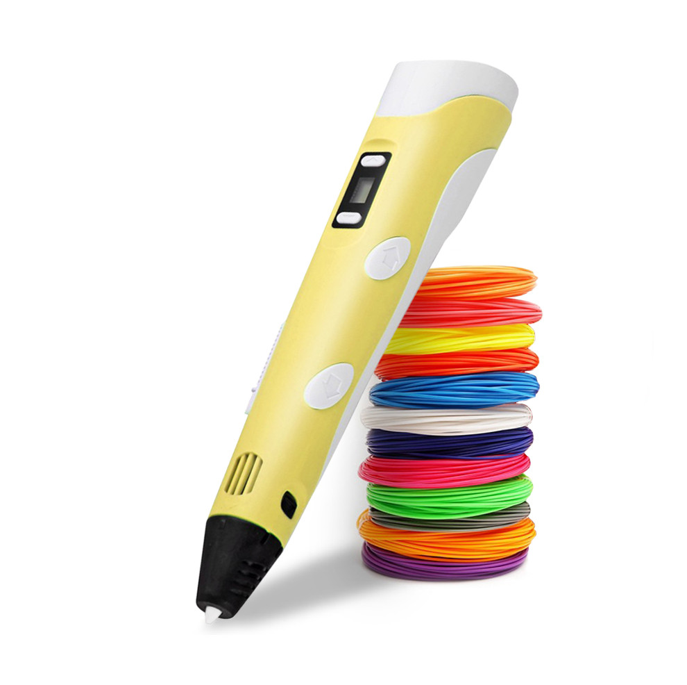 

Набор 3Д ручка для рисования 3D Pen 2 + пластик 50 метров разных цветов Желтый