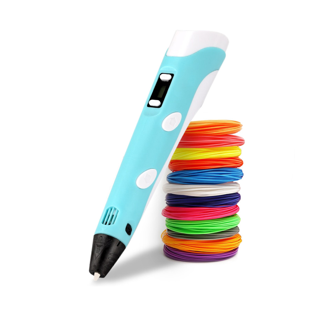

Набор 3Д ручка для рисования 3D Pen 2 + пластик 50 метров разных цветов Голубой