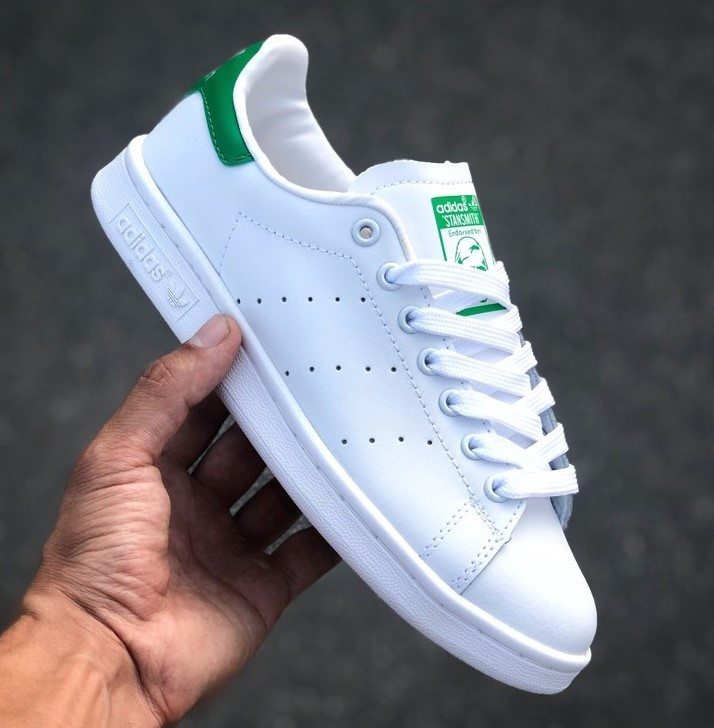 

Adidas Stan Smith White Green | кроссовки мужские и женские; кожаные; белые/зеленые; Адидас, Белый