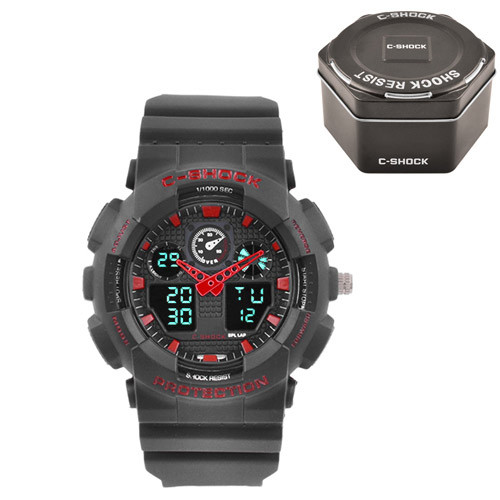 

Часы наручные C-SHOCK GA-100 Black-Red, Box, подсветка 7 цветов