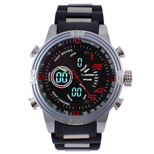 

Часы наручные QUAMER 1702, браслет карбон, dual time, waterproof