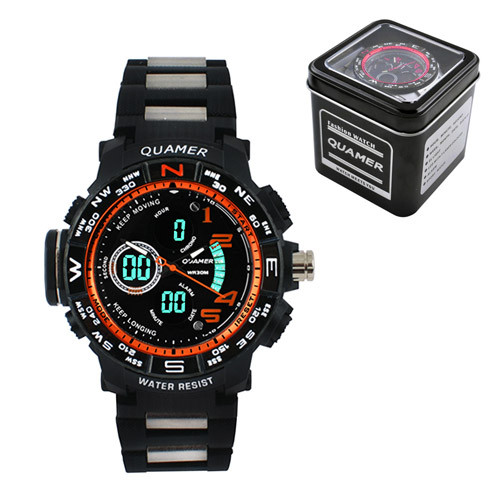 

Часы наручные QUAMER 1711, Box, браслет карбон, dual time, waterproof