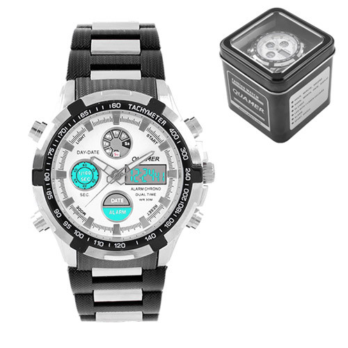 

Часы наручные QUAMER 1603, Box, браслет карбон, dual time, waterproof