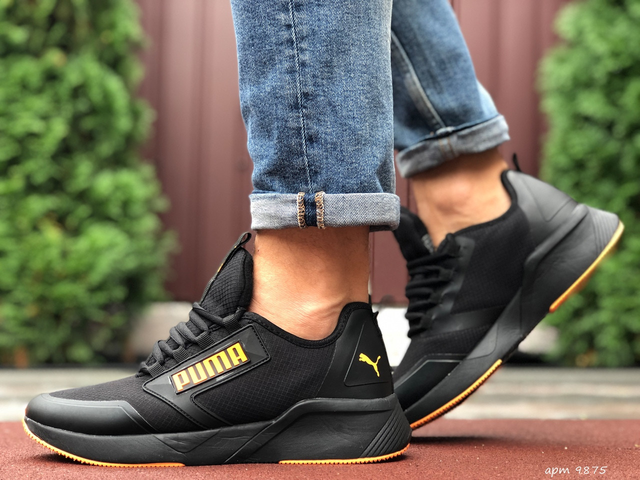 

Мужские термо кроссовки Puma,черные с оранжевым, Черный