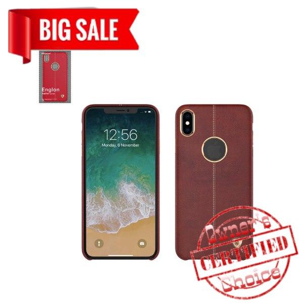 

Чехол Nillkin Englon Leather Cover для Apple iPhone XS, коричневый, с отверстием под логотип, пластик,