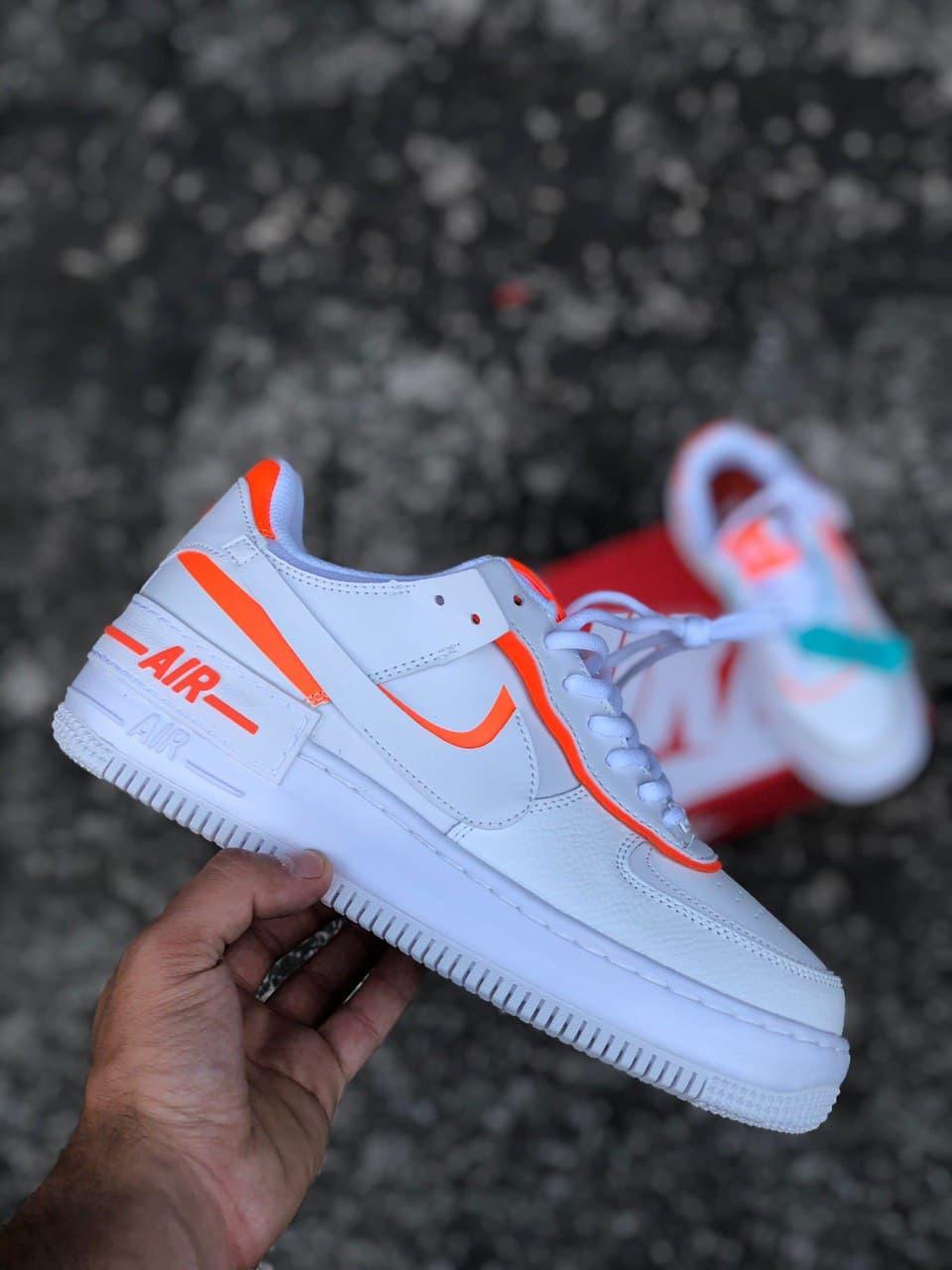 

Женские кроссовки Nike Air Force Shadow White Orange / Найк Аир Форс Шадоу Белые Оранжевые, Белый