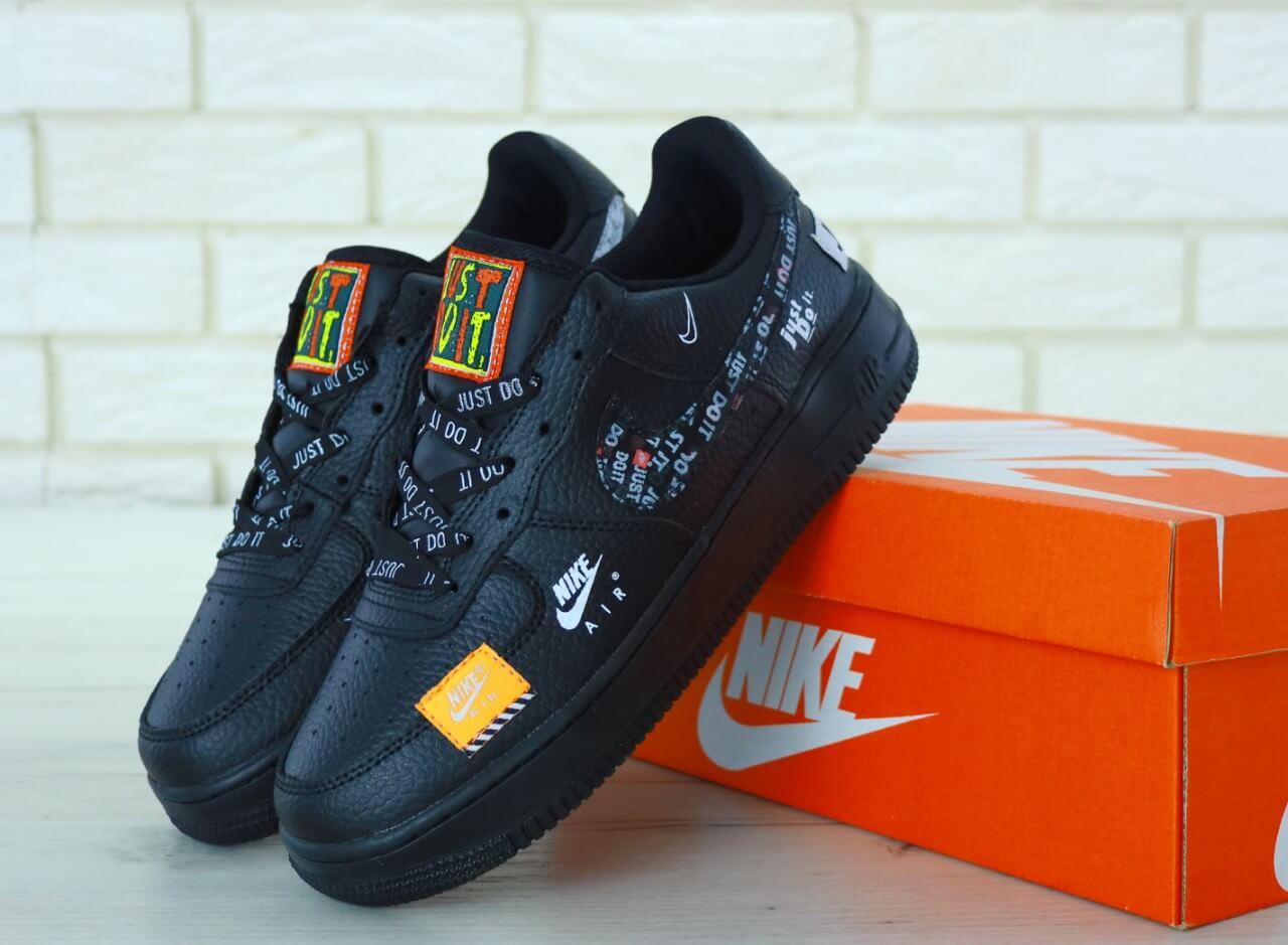 

Кроссовки Nike Air Force 1 Low Just Do It Black (Кроссовки Найк Аир Форс 1 Джаст Ду Ит черные низкие 36-45), Черный