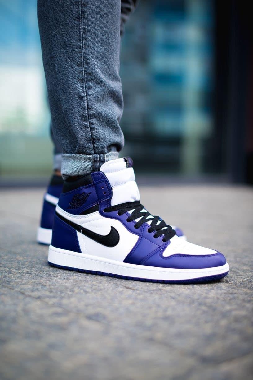 

Мужские кроссовки Nike Air Jordan Retro 1 Black Violet / Найк Аир Джордан Ретро 1 Черные Фиолетовые, Зелёный