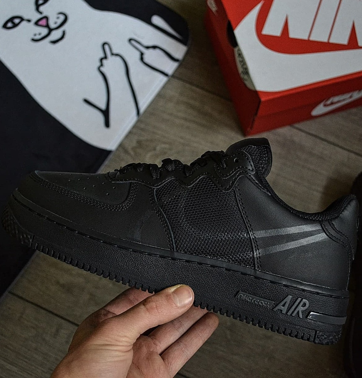 

Мужские кроссовки Air force 1 low React Black демисезонные. Живое фото. Реплика. Чоловічі кросівки весна, Черный