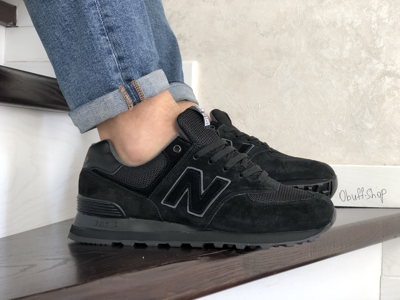 

Кроссовки New Balance 574 мужские замшевые кроссовки Нью Беланс черные. Демисезонная весенняя кроссовки, Черный