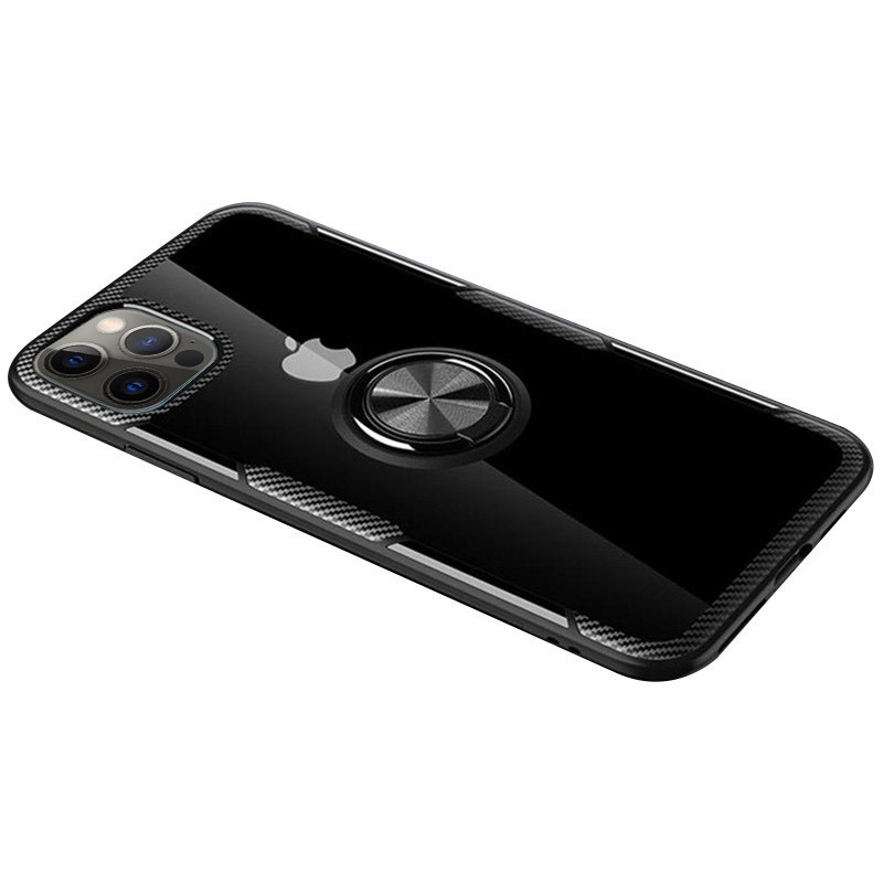 

TPU+PC чехол Deen CrystalRing for Magnet (opp) для Apple iPhone 12 Pro / 12 (6.1"") (Бесцветный / Черный)