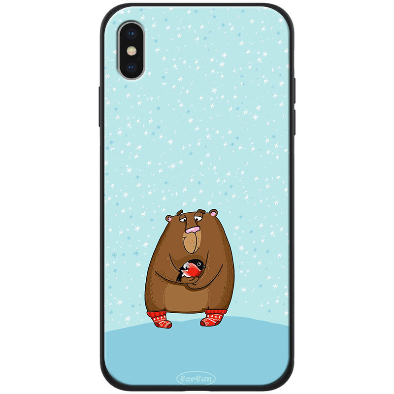

TPU+PC чехол ForFun для Apple iPhone XS Max (6.5"") (Медведь и снегирь / Голубой)