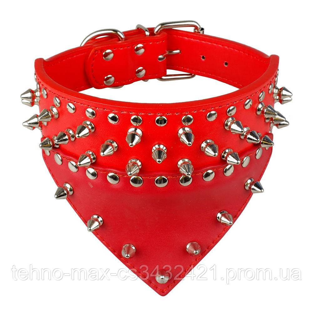 

Кожаный ошейник-бандана с шипами "Lockdog" красный