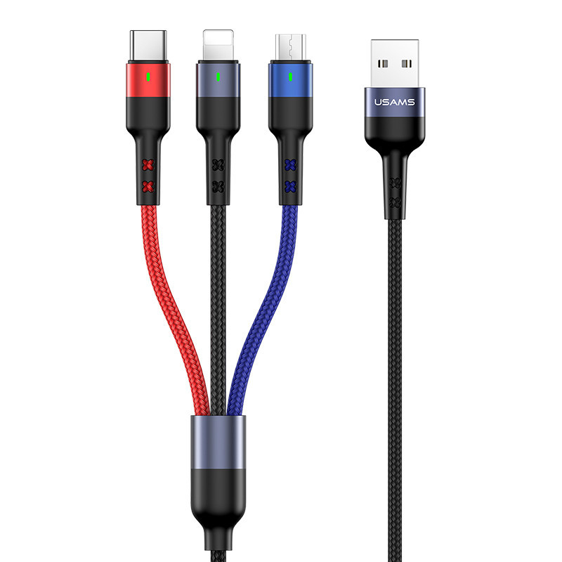 

Дата кабель Usams US-SJ412 U26 3in1 USB to Combo 2A (3m), Черный