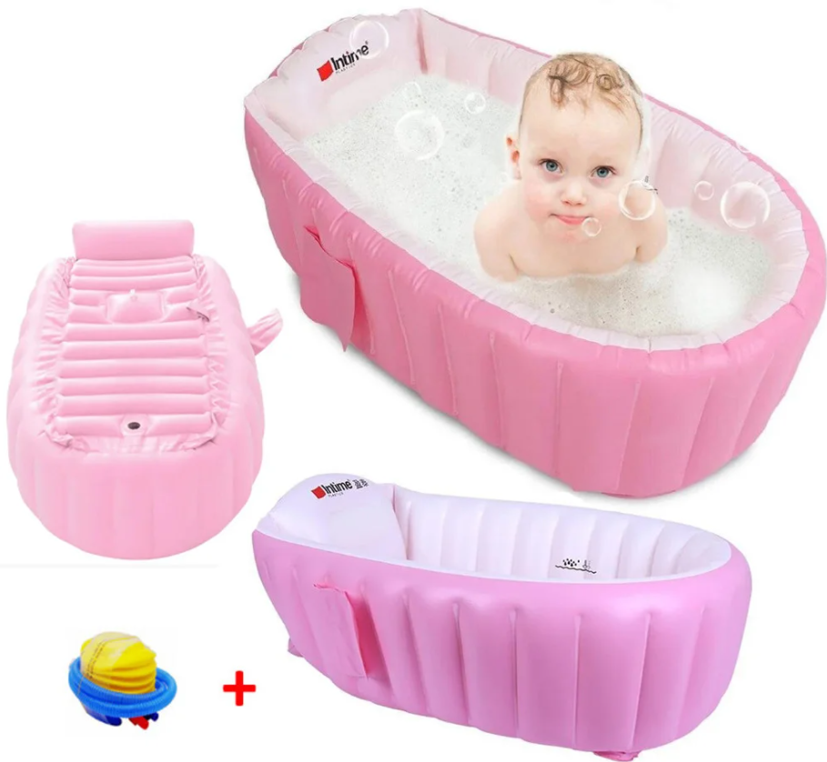 

Надувная ванночка детская Intime Baby Bath Tub для купания плюс насос Розовая, Розовый