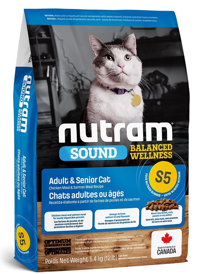 

Nutram S5 Sound Balanced Wellness Natural Adult & Senior Cat, для кошек с высоким содержанием белка, 1,13 кг