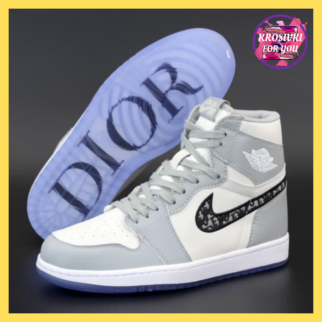 

Женские кроссовки Nike Air Jordan 1 Retro High and Dior Gray White (Серый Белый) 36