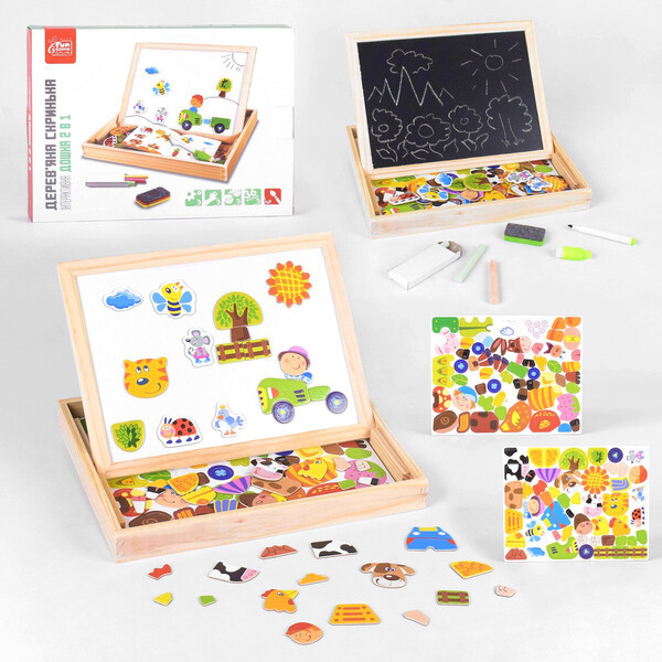 

Детская магнитная доска для рисования мелом и маркером двухсторонняя деревянная развивающая Fun Game (57292)