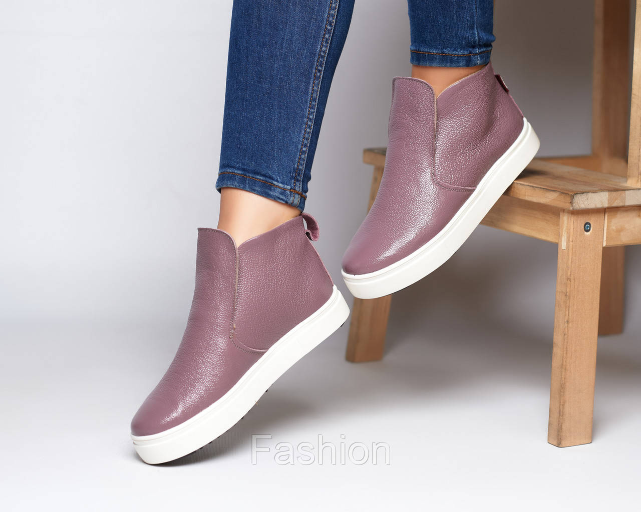 

Кожаные слипоны ANKLE SLIP цвета сирень