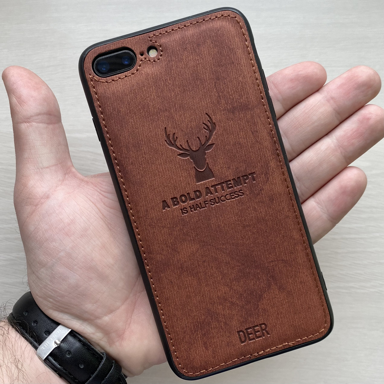 

Чехол на айфон Iphone 7 Plus ( Коричневый / Brown ) Silicone Deer case тканевый c оленем накладка бампер