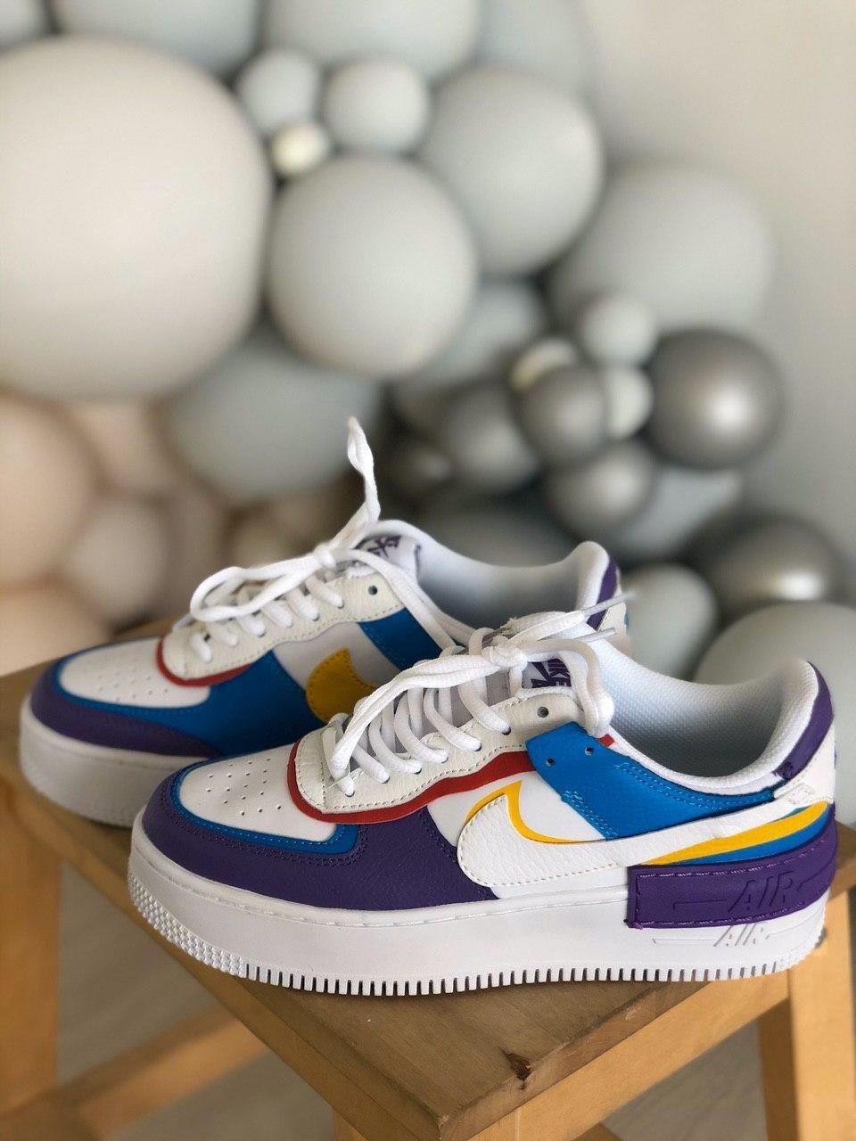 

Женские кроссовки Nike Air Force 1 Shadow White Blue Yellow / Найк Аир Форс 1 Шадоу Белые Синие Желтые, Синий