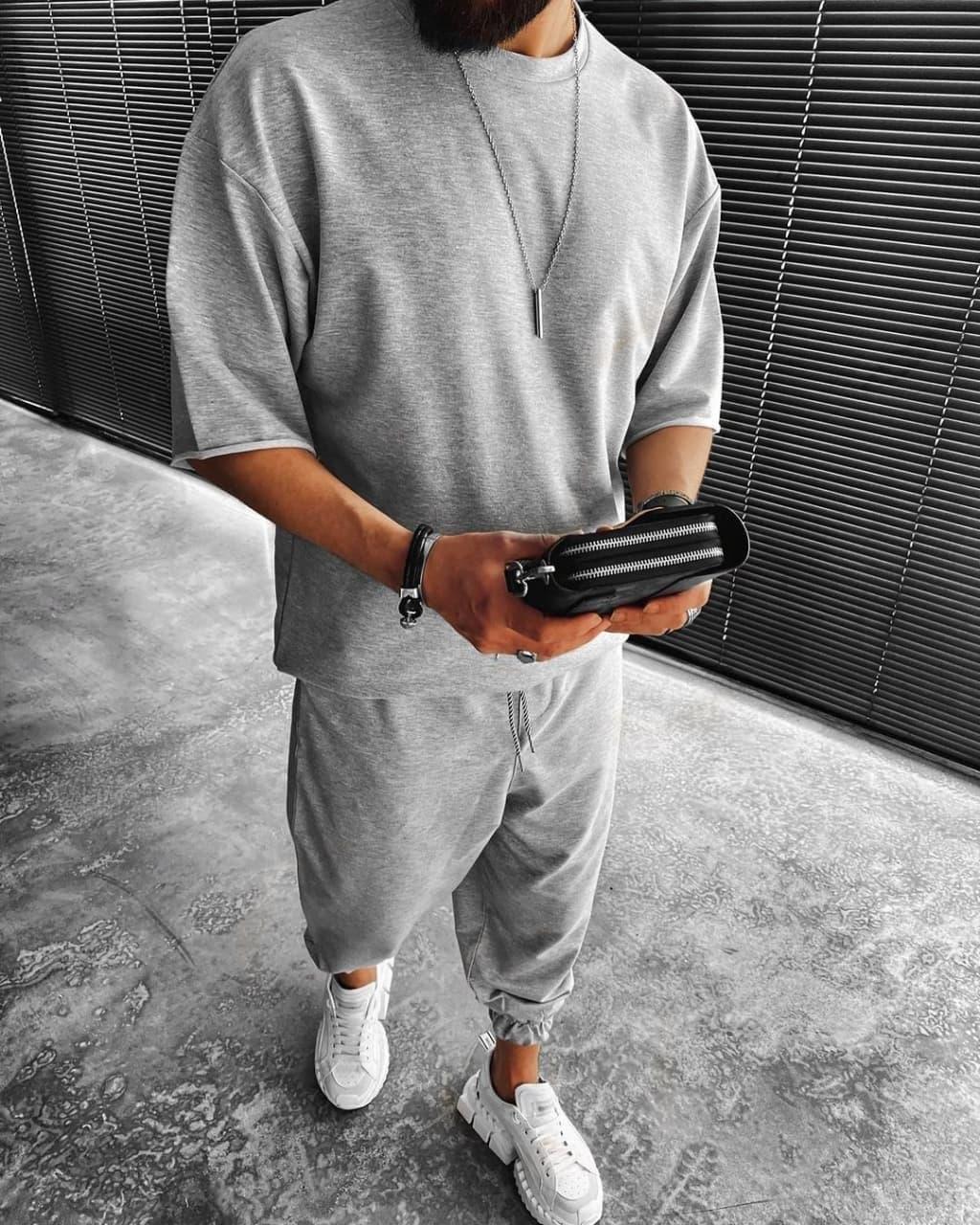 Мужской демисезонный молодежный спортивный костюм (Серый) sko6