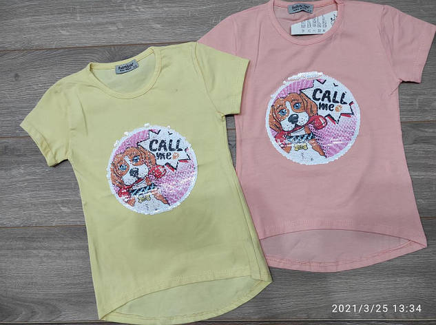Детская футболка для девочки с пайетками р. 5-8 лет, фото 2