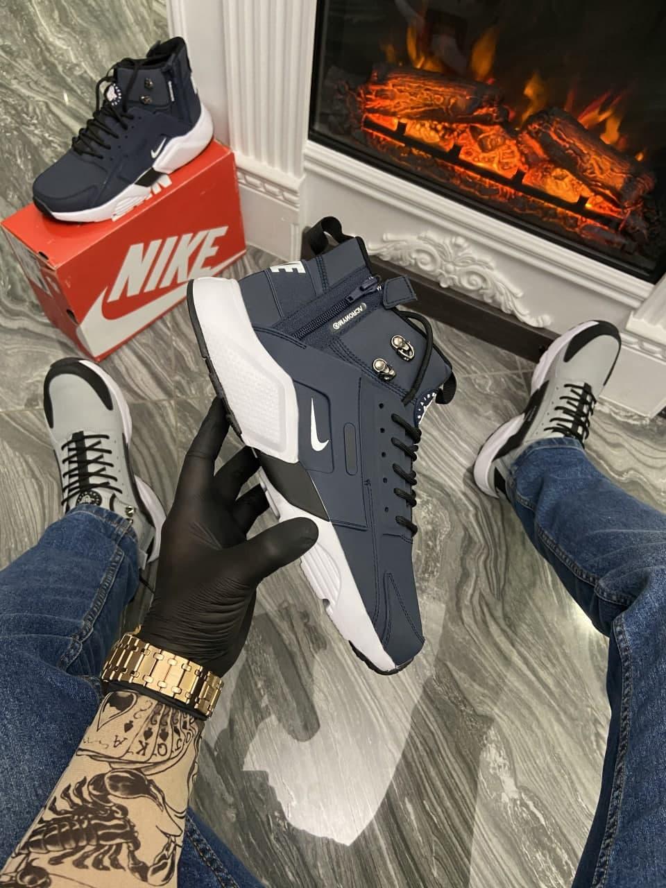 

Мужские кроссовки Nike Air Huarache MID Winter Blue White / Найк Аир Хуарачи МИД Зима Синие Белые (Термо) 44