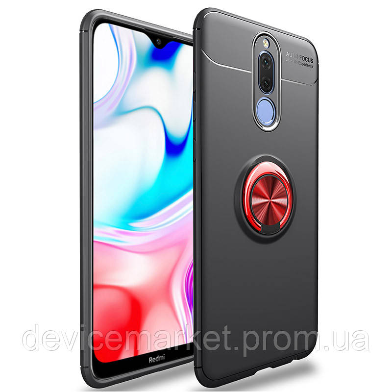 

TPU чехол Deen ColorRing под магнитный держатель (opp) для Xiaomi Redmi 8, Черный / красный