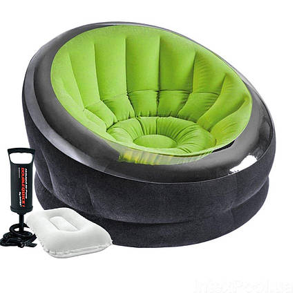 Надувне крісло Intex 66581-2, 112 х 109 х 69 см, з ручним насосом і подушкою, зелене, (Оригінал), фото 2
