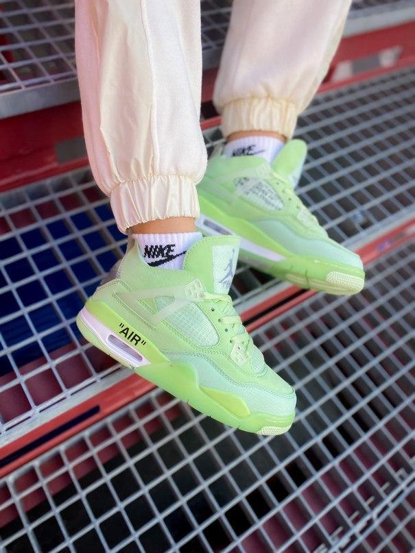 

Женские кроссовки Nike Air Jordan 4 Retro Off White Neon Green / Найк Аир Джордан 4 Ретро Офф Вайт Зеленые, Зеленый